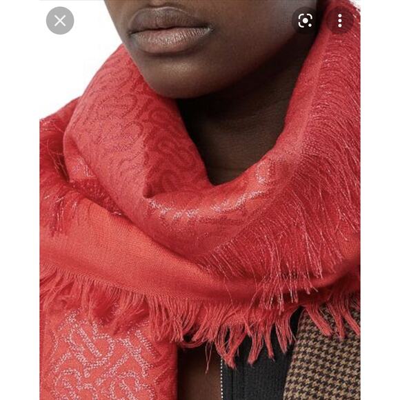 Burberry Monogram Metallic Red Large Square Scarf 140x140 cm NWT $550 - Picture 4 of 11